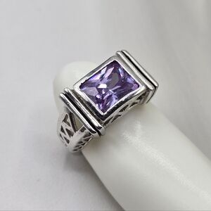 Swarovski Crystal Elements Silver Statement Ring Light Purple Amethyst Size 6
